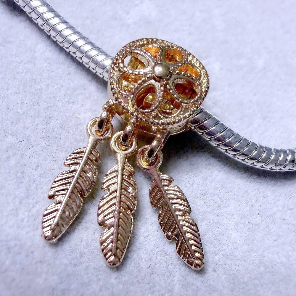 Gold Dreamcatcher Feather European Charm fits PANDORA
